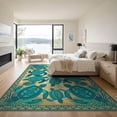 thumbnail image 3 of ODIKA Turtle Boho Ocean Mosaic Border Stained Entryway Teal Nautical Flowing Dynamic for Great Room, Indoor Open Concept, Large Living Low Profile Flatwoven, 3 of 7