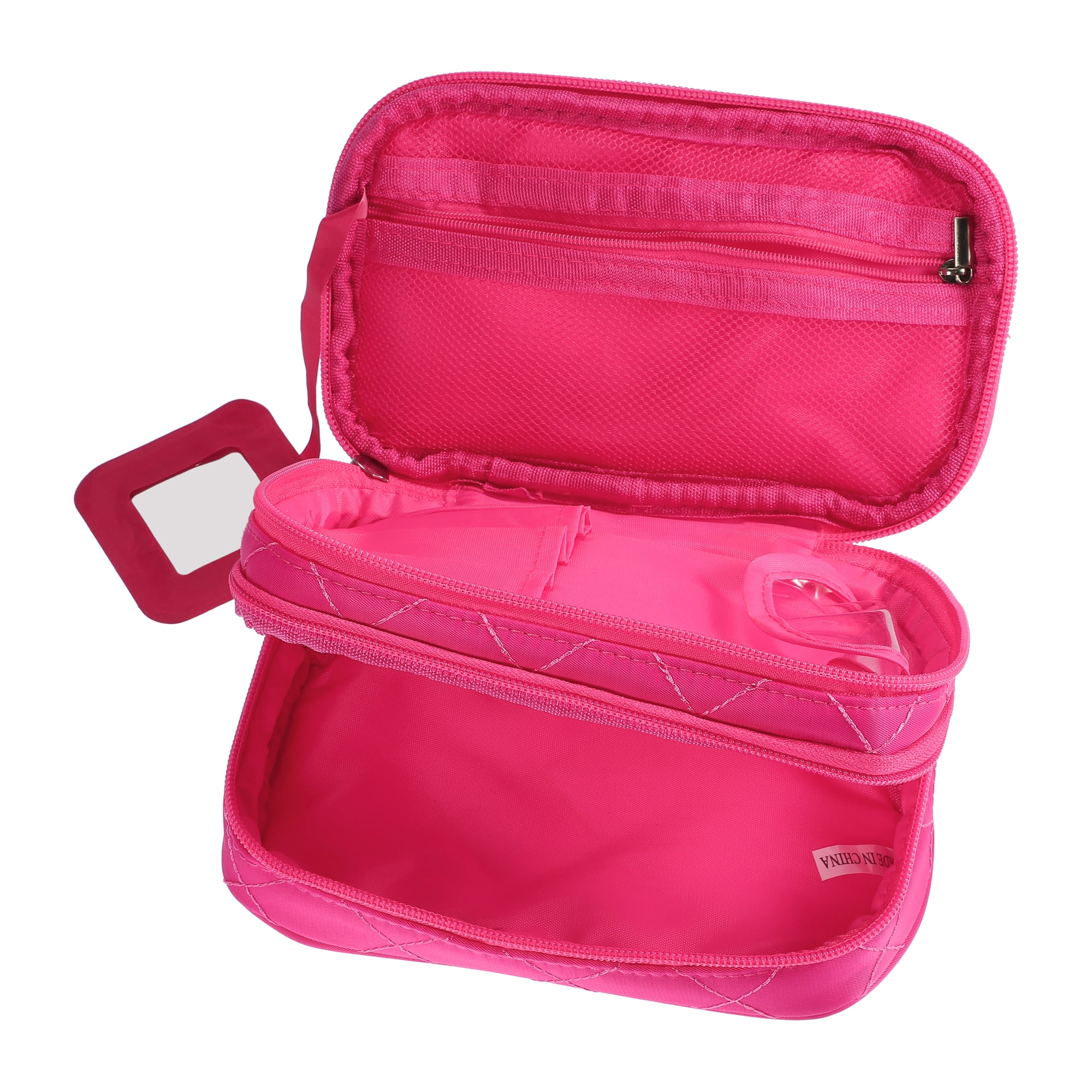 Unique Bargains Travel Double Layer Makeup Storage Bag for Cosmetic tools Rose Red
