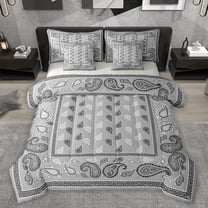 Homewish Gray Paisley 7-Piece Twin Bedding Sets,Retro Bohemain Print Bedding Comforter Set,Rustic Boho Sheet Sets For Adult,Ultra Soft Home Decor Reversible