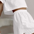 thumbnail image 5 of Tqcoqu Women's Eyelet Embroidery 2 Piece Outfit, Crew Neck Short Sleeve Top & Elastic Waist Split Hem Shorts, Breathable Summer Loungewear Pajama Set for Women﻿,White Women's M-XXL, 5 of 5