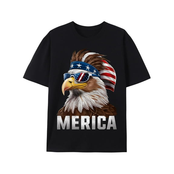 USA American Flag Merica Patriotic 4th of July Bald Eagle T-Shirt Men Women Kids Boys Girls Tees Crew Neck Short Sleeve T Shirts
