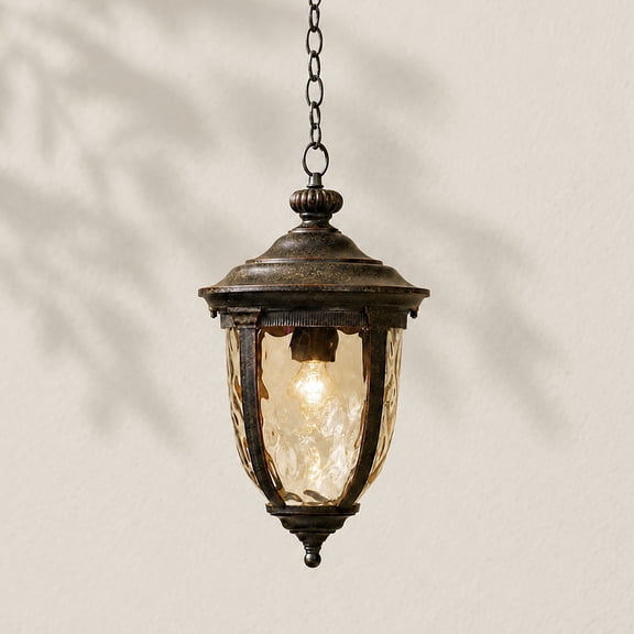 John Timberland Bellagio Rustic Outdoor Hanging Light Bronze 18" Champagne Hammered Glass Damp Rated for Post Exterior Barn Deck House Porch Patio