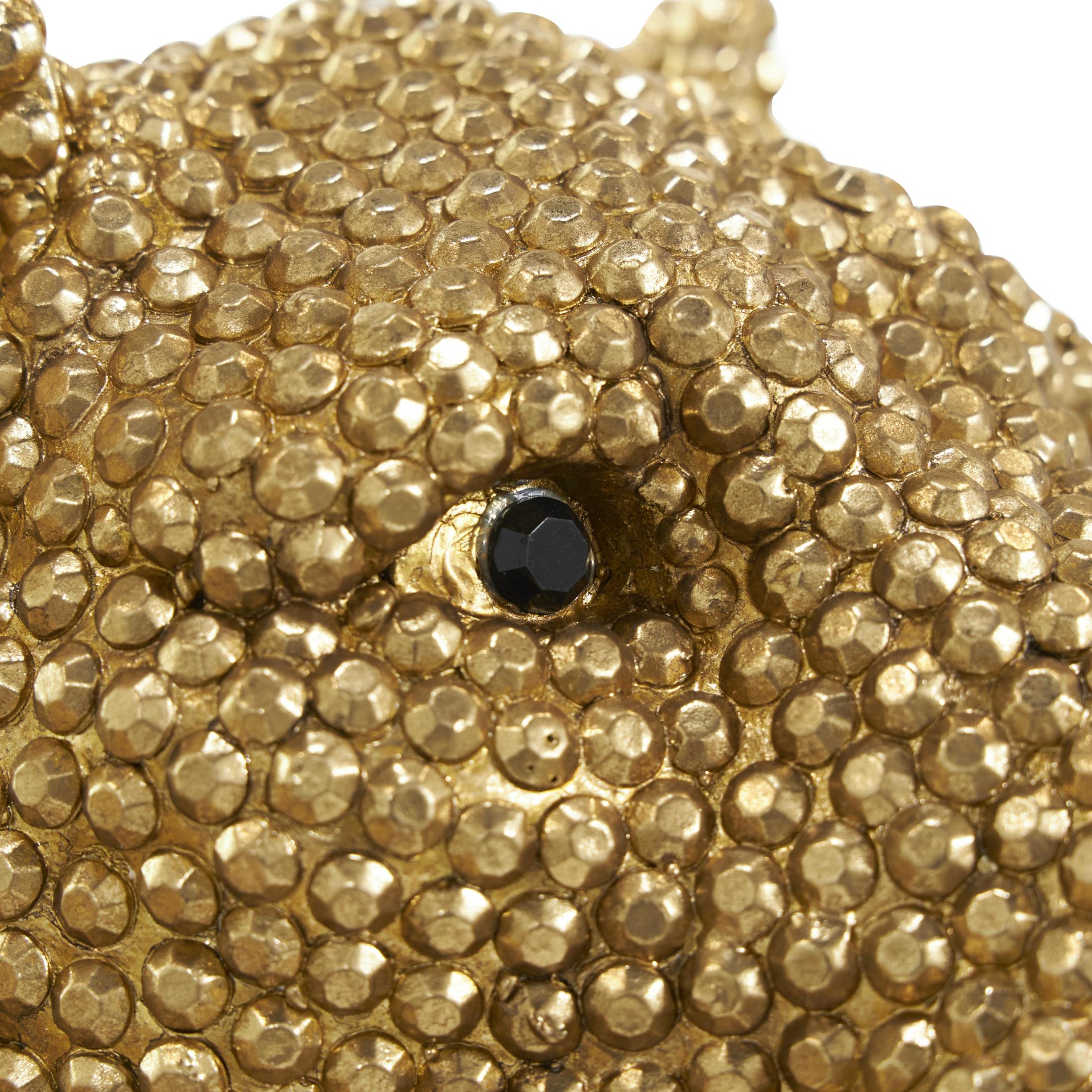 40" x 15" Gold Resin Laying Floor Leopard Sculpture with Carved Faceted Diamond Exterior, by DecMode