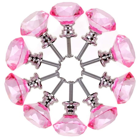 Glass Handles For Dresser Hilitand 30/40mm Cabinet Door Knobs Crystal Glass Drawer Knobs Diamond Shape Dresser Pulls Handle for Wardrobe Cupboard Home Kitchen ()