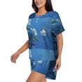 thumbnail image 2 of Haiem Hibiscus Flowers Calm Water Pattern Pajama Set for Women 2 Piece Lounge Set Short Sleeve Tops and Shorts Soft Sleepwear-Medium, 2 of 7