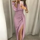 thumbnail image 2 of Moda mujer verano moda sexy sólido un hombro plisado Split Tenedor vestido Fridja  nbo573, 2 of 6