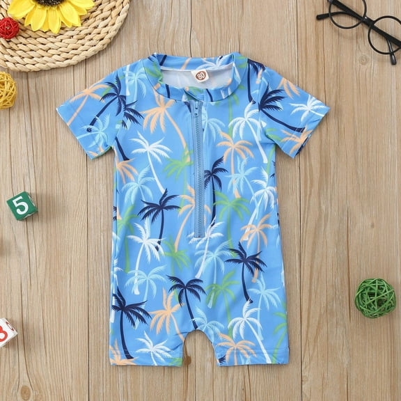 HNMKIU Summer Toddler Boys Girls Short Sleeve Cartoon Dinosaur Prints 1 Piece Swimwear Zipper Beach Swimsuit Bikini Style Sky Blue,2-3 Years