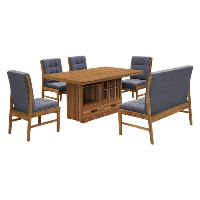 Comedor 4 Sillas 1 Banca Ambar Nogal - Kessa Muebles