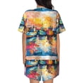 thumbnail image 3 of Lsque Colorful Fishing Boats Women's Short-Sleeved Pajama Set - 2 Piece Soft and Lightweight Sleepwear Set-4X-Large, 3 of 9
