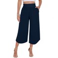 thumbnail image 2 of Capris For Women Sevevn Women's Summer Solid Color Casual High Waisted Side Pockets Wide Leg Split Hem Cropped Pants, 2 of 7