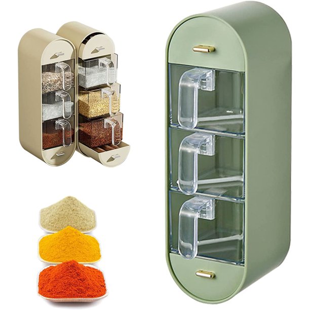 Wall-Mounted Spice Organizer, 5-Layer Non-Punching Seasoning Rack Organizer, Household Kitchen Seasoning One-Piece Multi-Grid Box Storage Wall-Mounted Jar Set Combination (Light Green) WSX 9024736119066