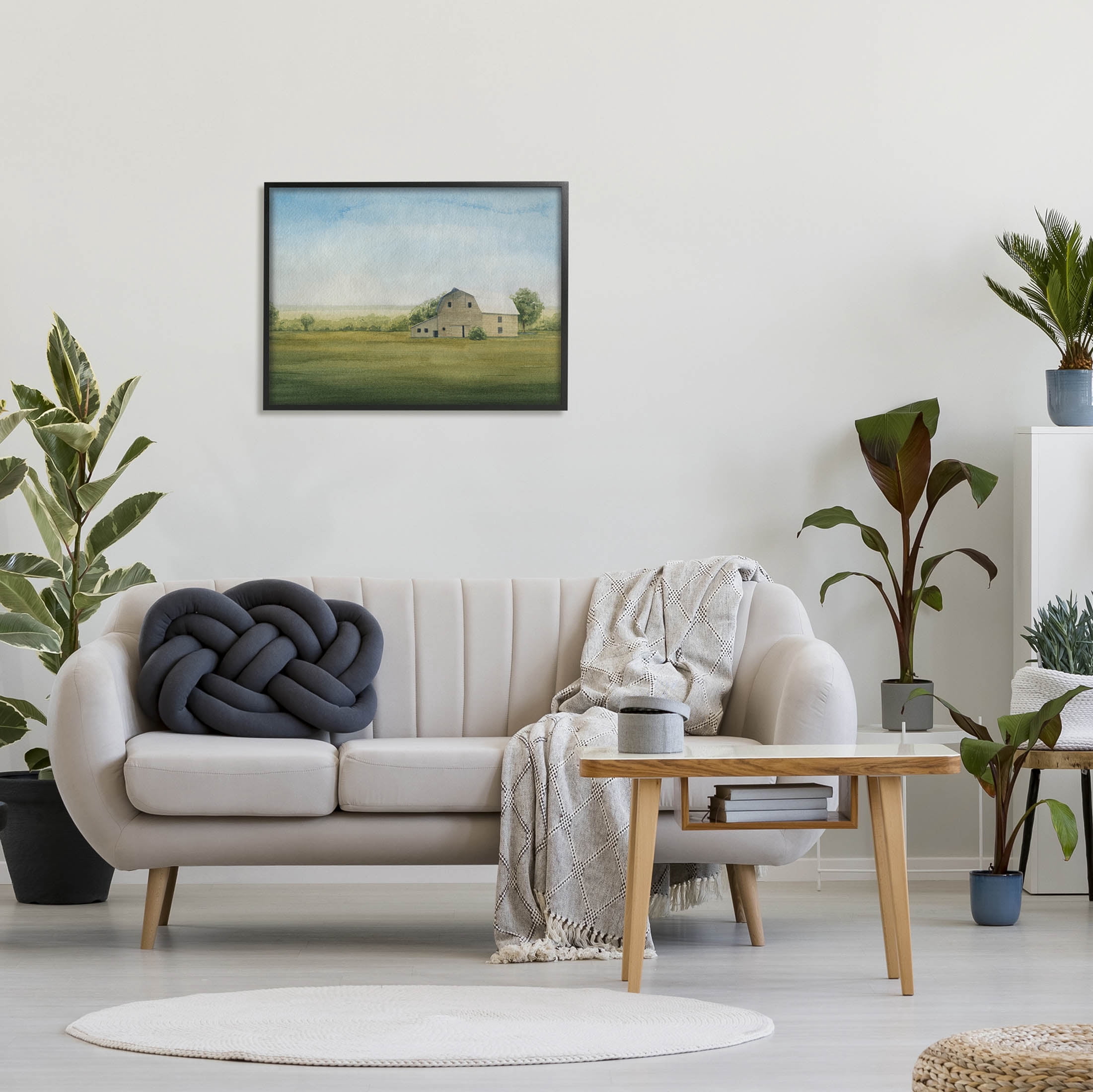 Stupell Industries Countryside Grassland Barn Painting Black Framed Art Print Wall Art, Design by Grace Popp