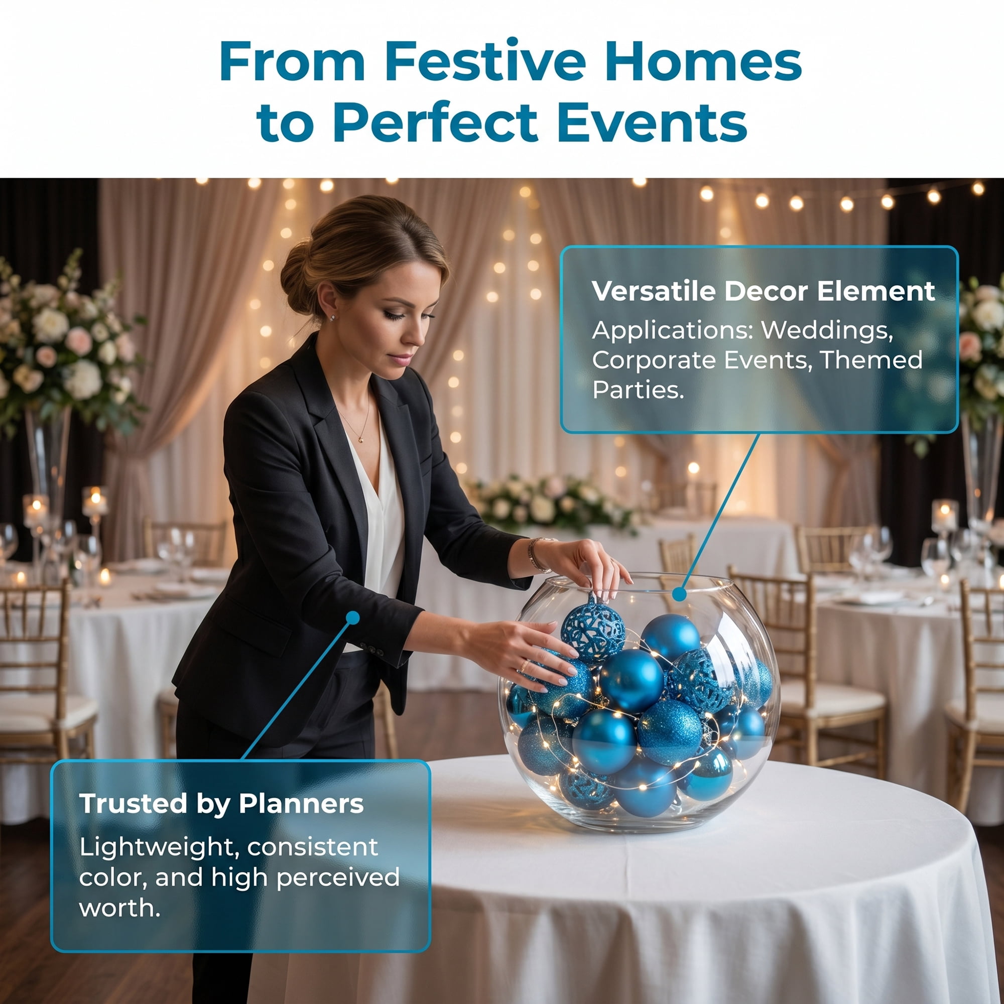 Unique Bargains 6 Pack Electroplated Sphere Orbs Decorative Christmas Ornaments Blue 2.4"