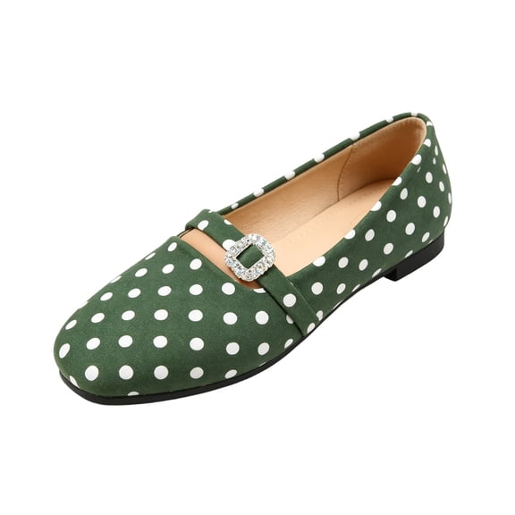 LTTVQM Ballet Flats Shoes for Women Elegant Slip-On Adjustable Strap Square Toe Polka Dot Mary Jane Shoes Breathable Comfortable Arch Support Work Flat Shoes Green 36(US-5.5)