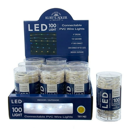Kurt S. Adler 100-Light Cool White LED Connectable Clear Wire Light Set