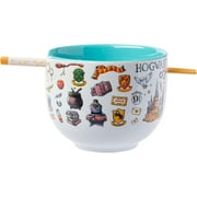 Silver Buffalo Harry Potter Icons Ceramic Ramen Noodle Rice Bowl with Chopsticks, Microwave Safe, 20 Ounces