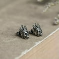 thumbnail image 2 of GKNET 925 Sterling Silver King Skull w/ Crown Ear Studs Earrings Gothic Punk Vintage, 2 of 9