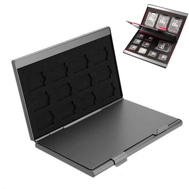 1 Uds caja de almacenamiento de caja de tarjeta de memoria de aluminio para tarjeta SD soporte de tarjeta TF (12 ranuras) Fokelyi 221976-3