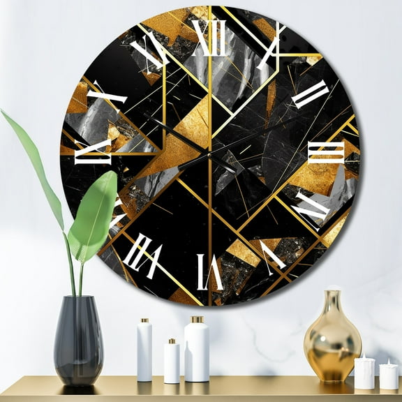 Designart "Opulent Marble Granite Agate with Gold Detailing XVI" Modern Geometric Oversized Wall Clock