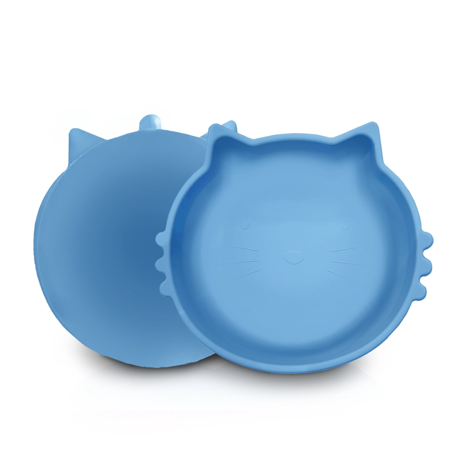 P.T. Supply Co. Blue Cat Shaped Silicone Pet Bowl with Non-Slip Suction Base
