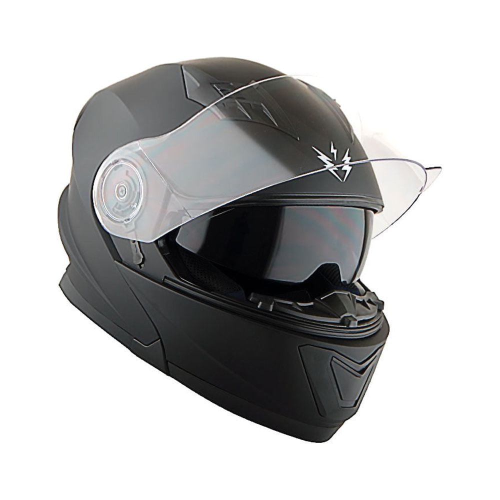 1Storm New Motorcycle Bike Modular Full Face Helmet NOLED901 Dual Visor Sun Shield: Matt Black