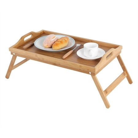 Yosoo Portable Bamboo Wood Bed Tray Breakfast Laptop Desk Tea Food Serving Table Folding Leg, Breakfast Laptop Desk, Folding Food Serving