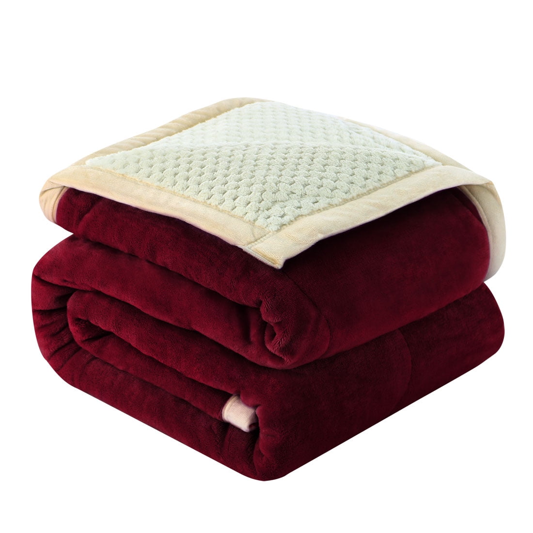 Unique Bargains Reversible 3 Layers Wave Line Thick Fleece Bed Blanket
