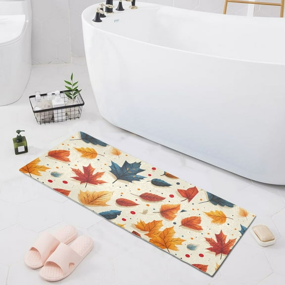 Fall Leaf and Dots Bath Mat 39x20 Non-Slip Bathroom Rugs Absorbent Soft Plush Quick Dry for Tub Shower Kitchen Home Decor