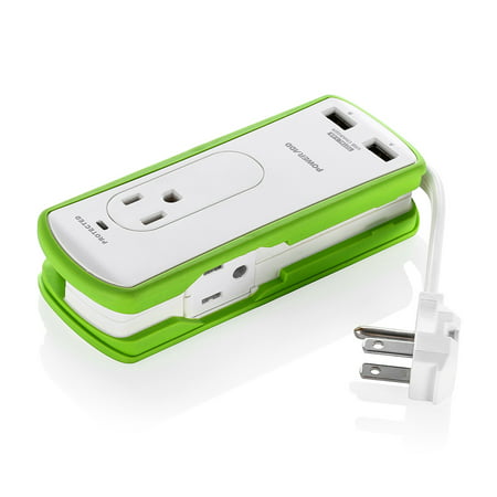 Poweradd 2-Outlet Travel Surge Protector Portable Travel Charger Dual USB Ports Power