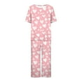 thumbnail image 5 of felwors Women's Capri Pajama Sets Floral Print Short Sleeve Sleepwear Top and Capri Pants 2 Piece Loungewear with Pockets Light Pink, M, 5 of 7