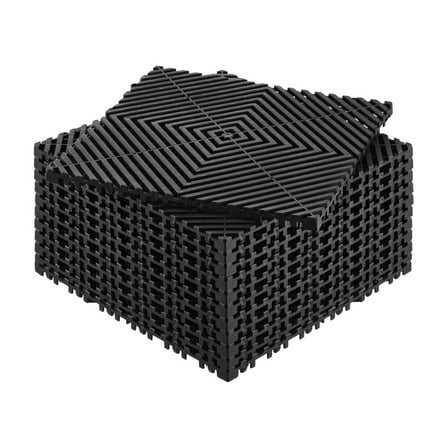 Interlocking Drainage Mat 12'x12' - 12 Pcs Modular Garage Floor Tile, Heavy Duty PP Material, Non-Slip Drainage Mats for Garage, Kitchen, Garden, Outdoor - Black
