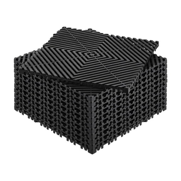 Interlocking Drainage Mat 12'x12' - 12 Pcs Modular Garage Floor Tile, Heavy Duty PP Material, Non-Slip Drainage Mats for Garage, Kitchen, Garden, Outdoor - Black