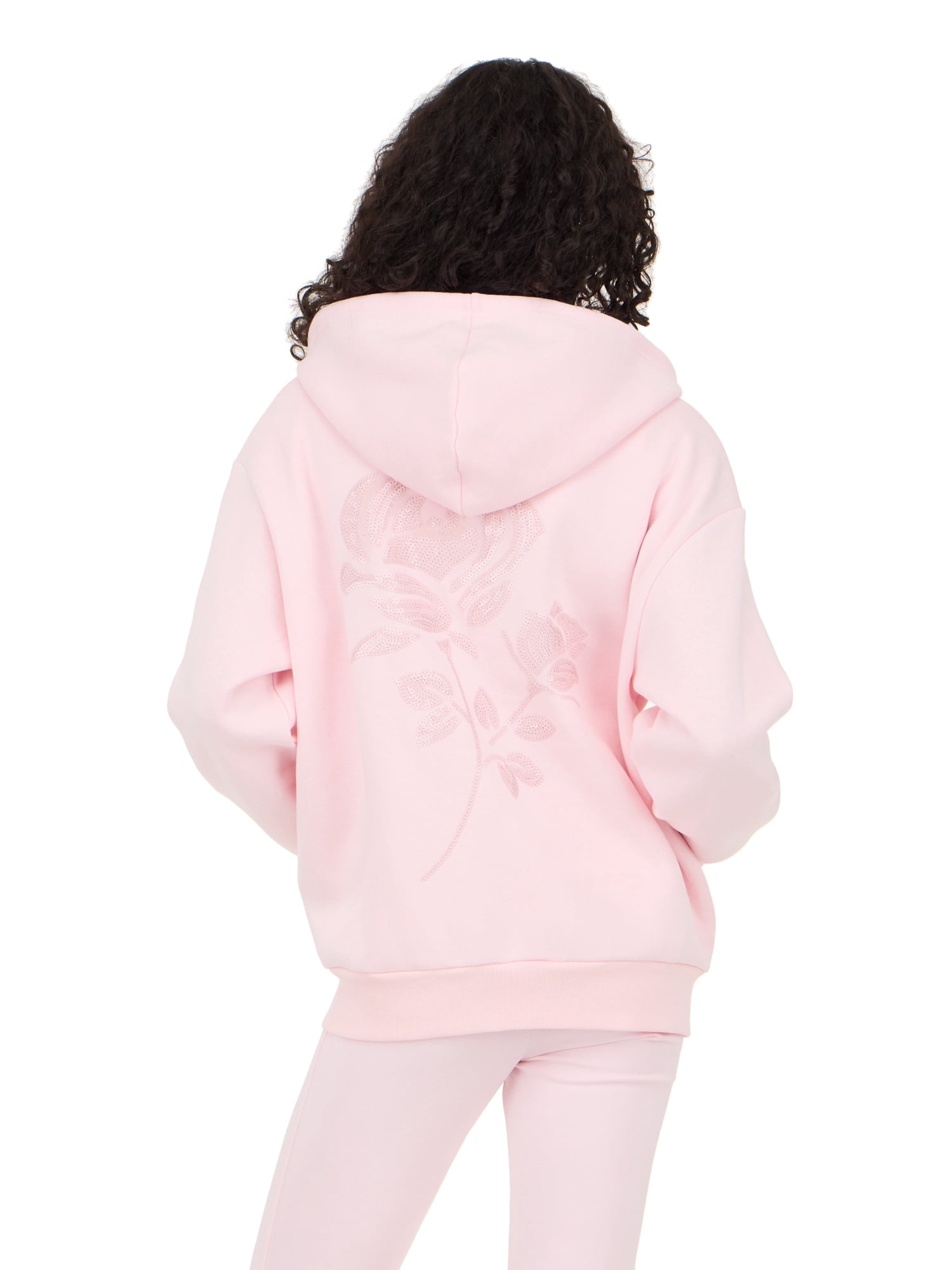Forever 21 Women's Fleece Zip Up Hoodie with Front and Back Graphic Detail, Relaxed Fit Sweatshirt Jacket, Casual Everyday Layering Style, Pink, XXS-4X
