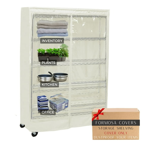Covered Living Storage Shelving unit cover, fits racks 36"Wx18"Dx72"H with one side see through panel (Off White)