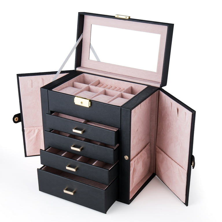Jewelry Box for Women Mirrored Watch Organizer Necklace Ring