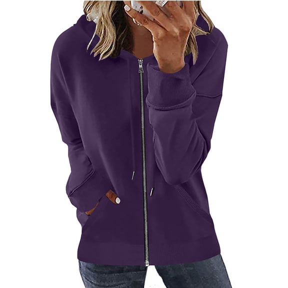 Brilliant Hoodies for Women Plus Size Fashion Woman Long Sleeve Zipper Open Front Loose Outerwear Printing Blouse Coat Tops Pockets Hooded Blouse Clearance Clothes under $5.00