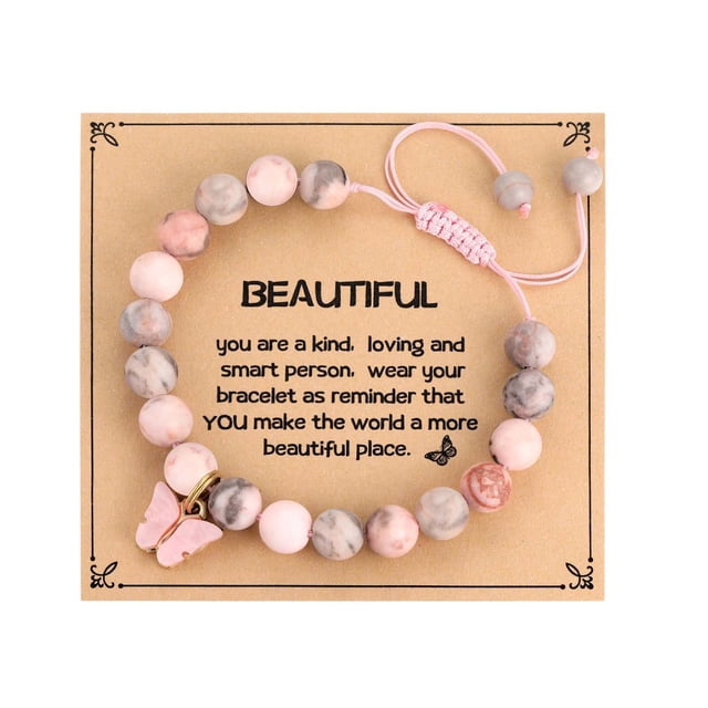 Pulsera MIXJOY con colgante de mariposa con piedra de cebra rosa, 16-22 cm