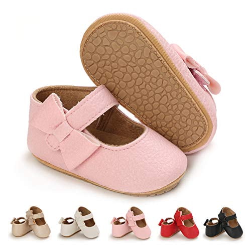 BEBARFER Infant Baby Girls Mary Jane Flats Anti-Slip Rubber Sole Toddler First Walkers Princess Dress Shoes Crib Shoes