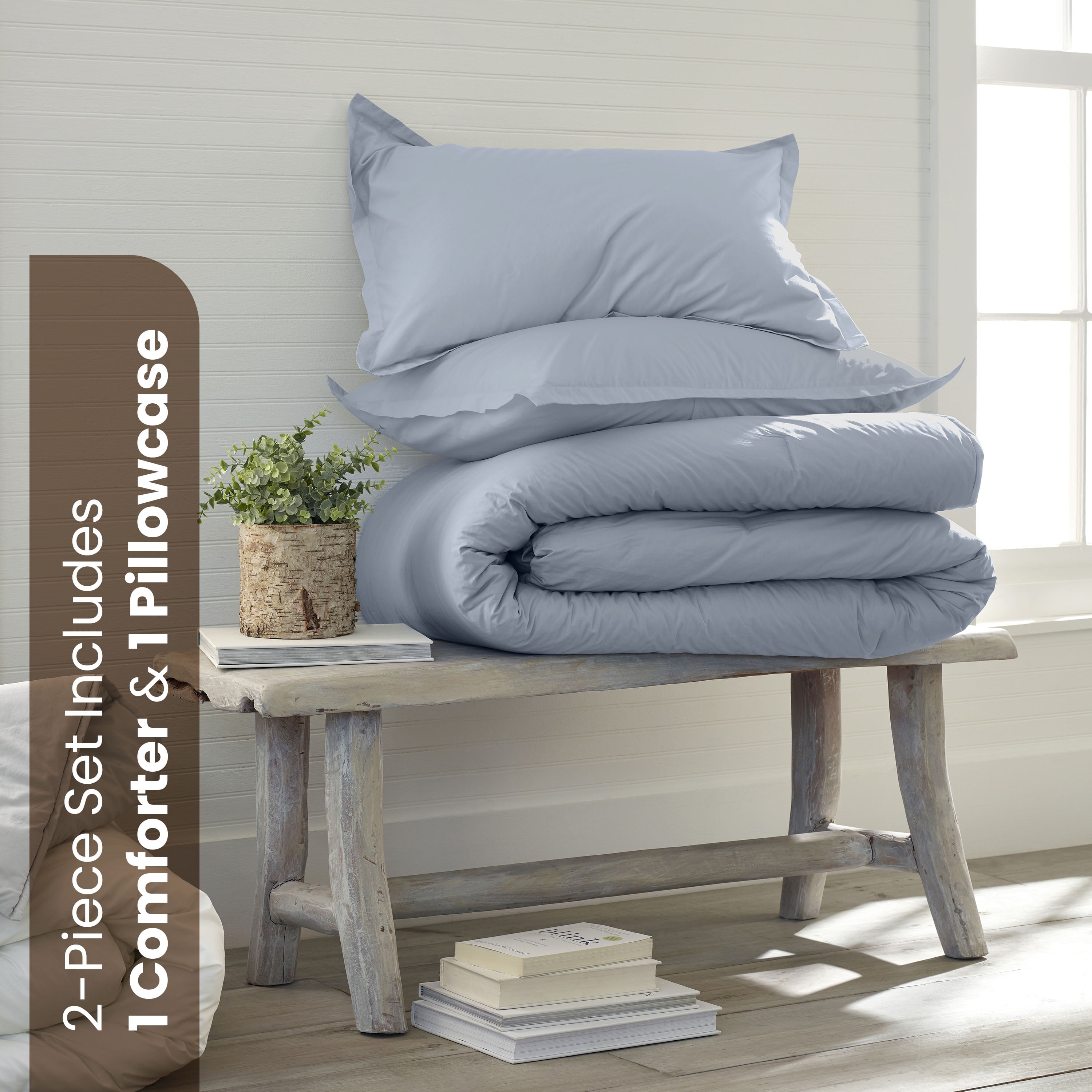 Martex EcoPure 2-Piece Organic Cotton Light Blue Solid Comforter Set, Twin – Comfort Wash
