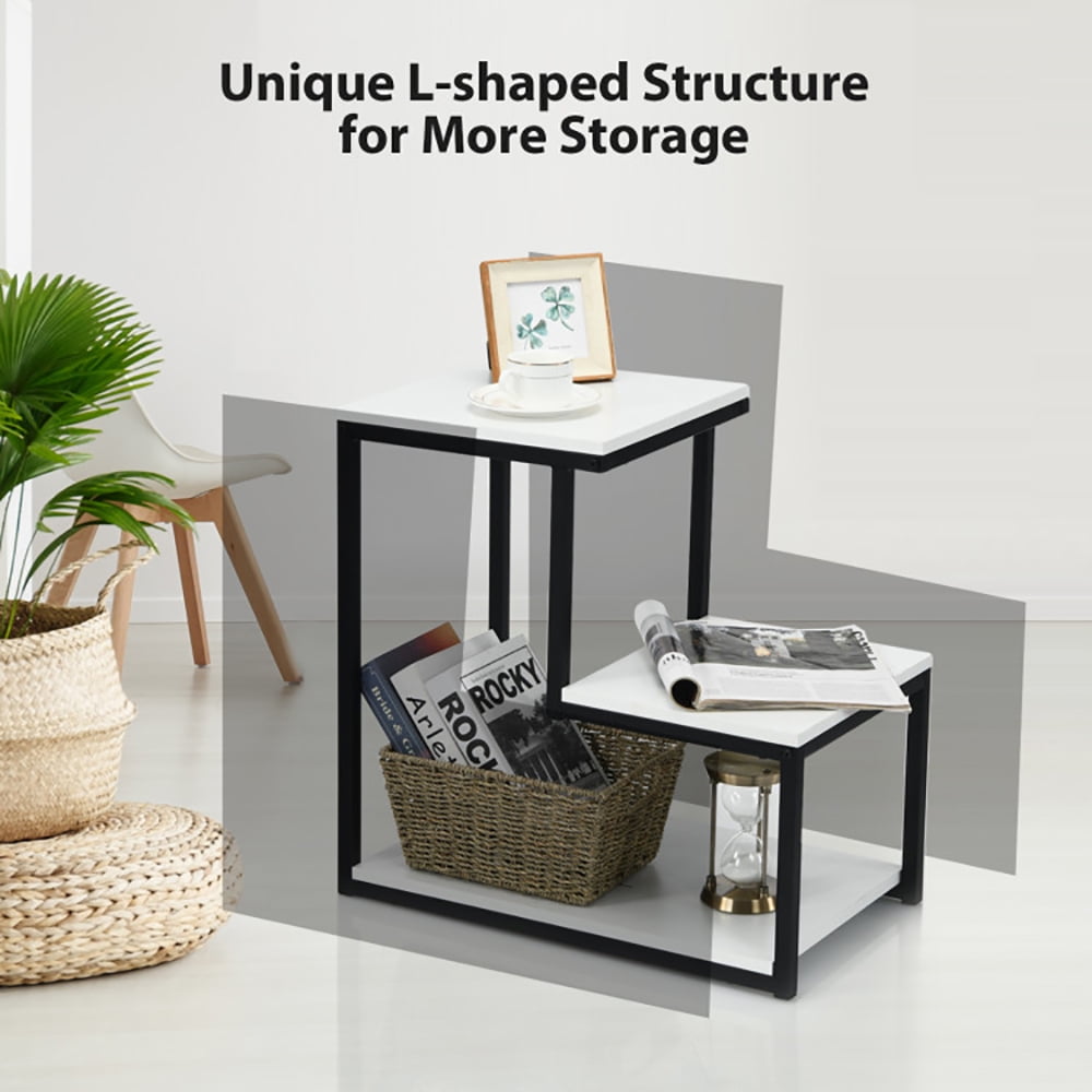 Finihen End Side Table, 3-Tier Ladder-Shaped Chair Side Table with Storage Shelf, Sofa Couch Table, for Small Spaces, Living Room, Bedroom, White Finihen End Side Table, 3-Tier Ladder-Shaped Chair Side Table with Storage Shelf, Sofa Couch Table, for Small Spaces, Living Room, Bedroom, White