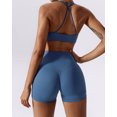 thumbnail image 2 of IBTOM CASTLE Workout Sets for Women 2 Piece Twist Front Halter Sports Bras High Waist Biker Shorts Exercise Gym Yoga Outfit Navy Blue, 2 of 5