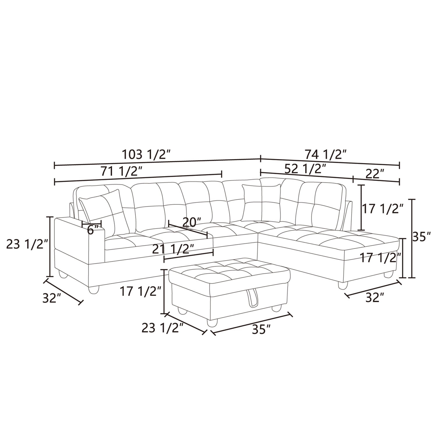 Hommoo Lint and PVC Living Room Furniture Sets, L Shaped Couches and Sofas, Modern Sectional Sofa for Home & Office, Dark Blue and Brown(No Ottomans)