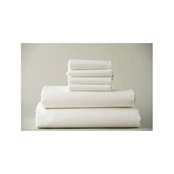Thomaston Mills USA Hotel Bed Linens 4pc Set FULL size Fabric TC-250 Premium Percale Cotton-Poly color WHITE (contents FLAT sheet 81"x 120" + FITTED Sheet 54"x80"+15" + STD. Pillowcase 32"x21")