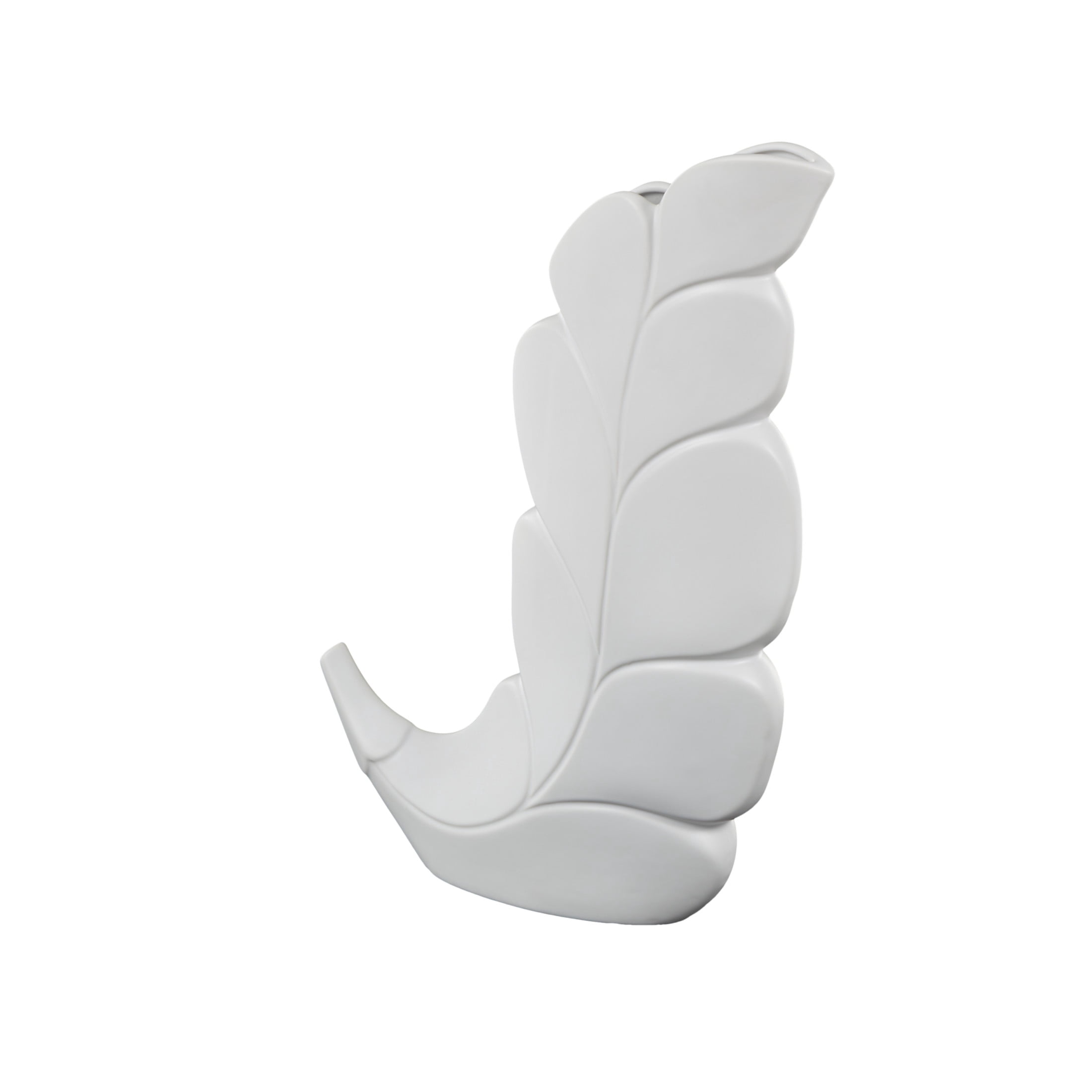 DecMode 20" Leaf Slanted White Ceramic Vase
