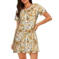 thumbnail image 1 of Disketp Rétro Années 70 60 Fleur pour Femmes Chemise de Nuit Manches Courtes Col Rond Mignonne Robe de Nuit Confortable, 1 of 6