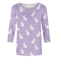 thumbnail image 5 of Cavosen Happy Easter Women Tops 3/4 Sleeve Tops Summer Bunny Print Pullover Shirts Crewneck Festival Blouse Vacation Holiday T Shirts Casual Dressy Stylish Tees Purple XL, 5 of 5