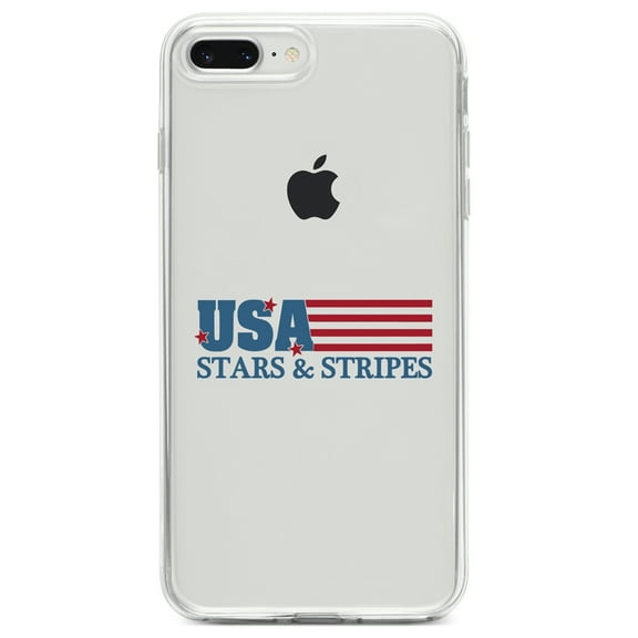 DistinctInk Clear Shockproof Hybrid Case for iPhone 7 PLUS / 8 PLUS (5.5" Screen) TPU Bumper Acrylic Back Tempered Glass Screen Protector - USA Flag Stars & Stripes
