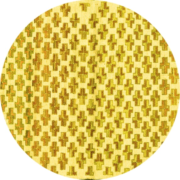 Ahgly Company Indoor Round Abstract Yellow Contemporary Area Rugs, 8' Round