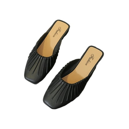 

SIMANLAN Women Flats Closed Toe Clogs Backless Mules Ladies Fashion Casual Shoes Womens Slip On Slides Black 5.5