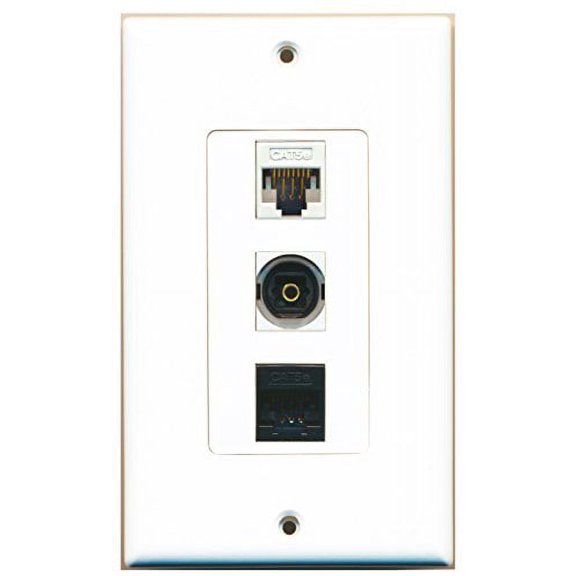 RiteAV - 1 Port Toslink and 1 Port Cat5e Ethernet White and 1 Port Cat5e Ethernet Black Decorative Wall Plate Decorative